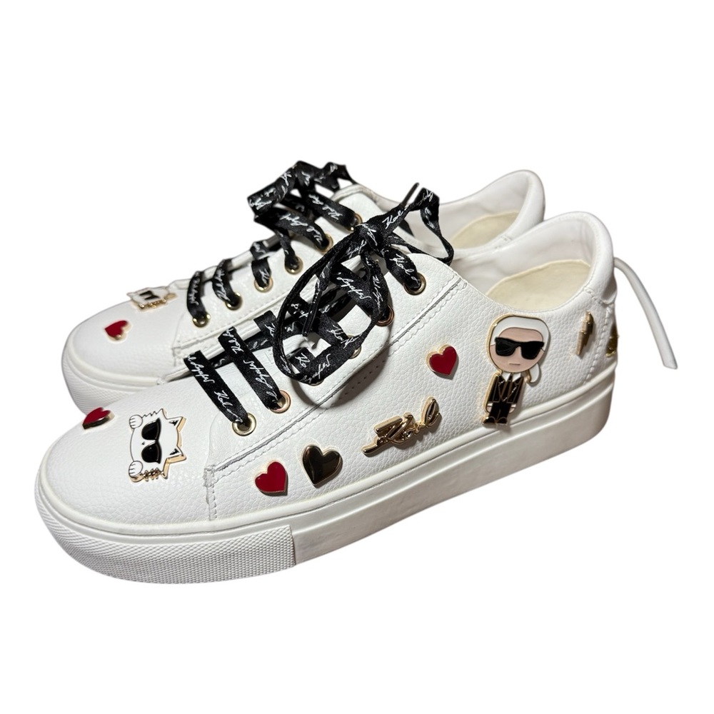 Karl Lagerfeld New White Leather Cate Pins Lace Up Sneakers Size 7.5